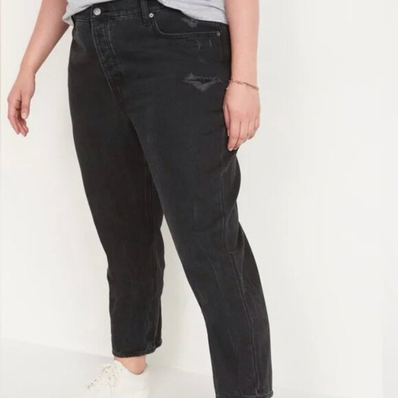 Old Navy Black High Rise Button Fly Slouchy Straight Jean size 18 - Picture 1 of 10